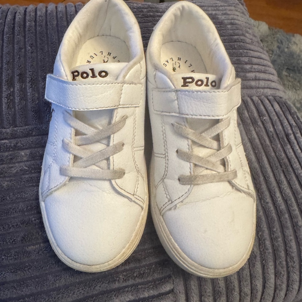 Gently used boys Polo by Ralph Lauren White Kids' Leather Sneaker - Velcro Strap